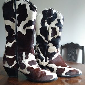 Cowhide Cow Print Cowboy Boots